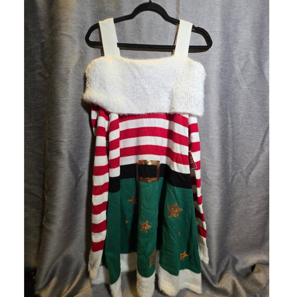 NWT Holiday Time Off the Shoulder Elf Sweater Dress SZ XXL Ugly Sweater Sparkle